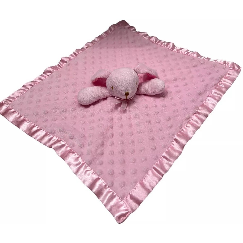 Blankets & Beyond Lovey Bunny Pink Minky Dot Rabbit Security Blanket Plush Satin